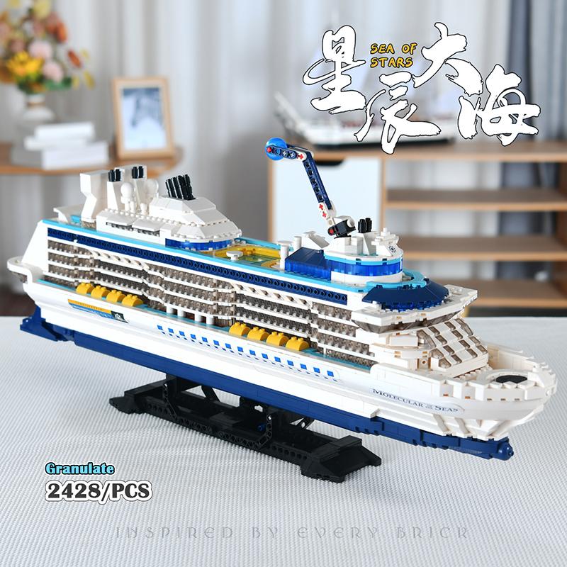 2428PCS Mini Particle Bricks City Cruise Liner Building Blocks Assemble Toys Big Ship Ocean Liner White Boat For Kids Boy