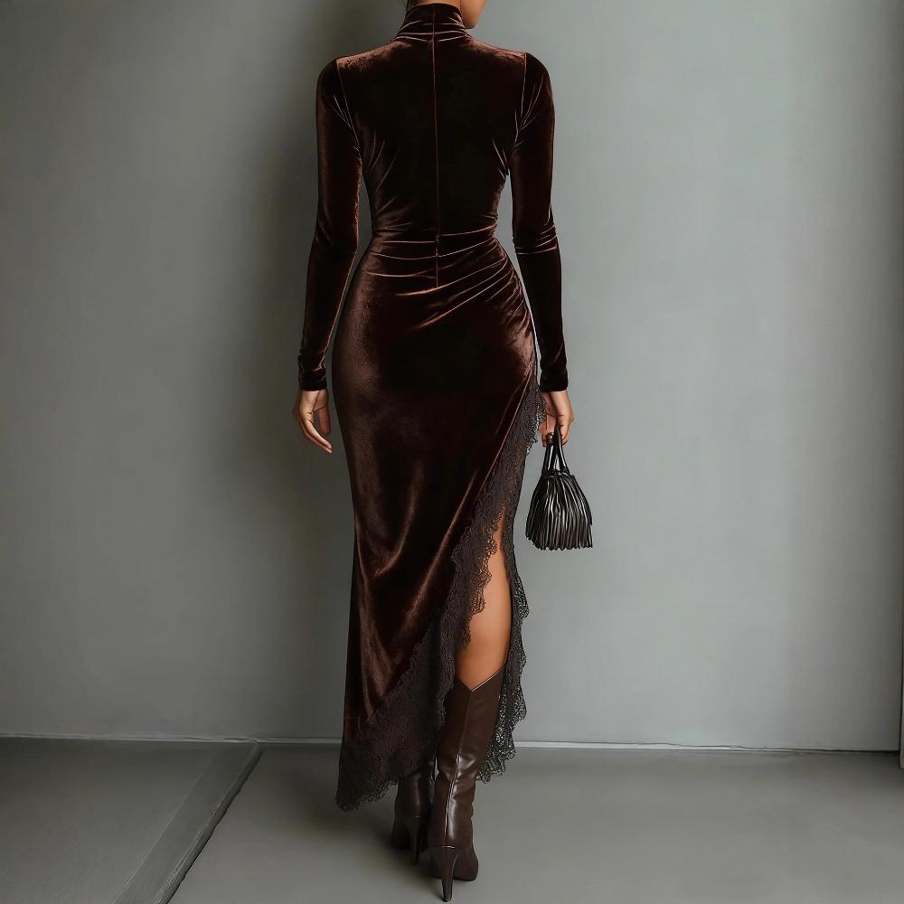 Îmbrăcăminte pentru femei Toamnă și Iarnă Rochie cu Guler Înalt din Catifea Rochie plisată mulată Decolteu pe Spate