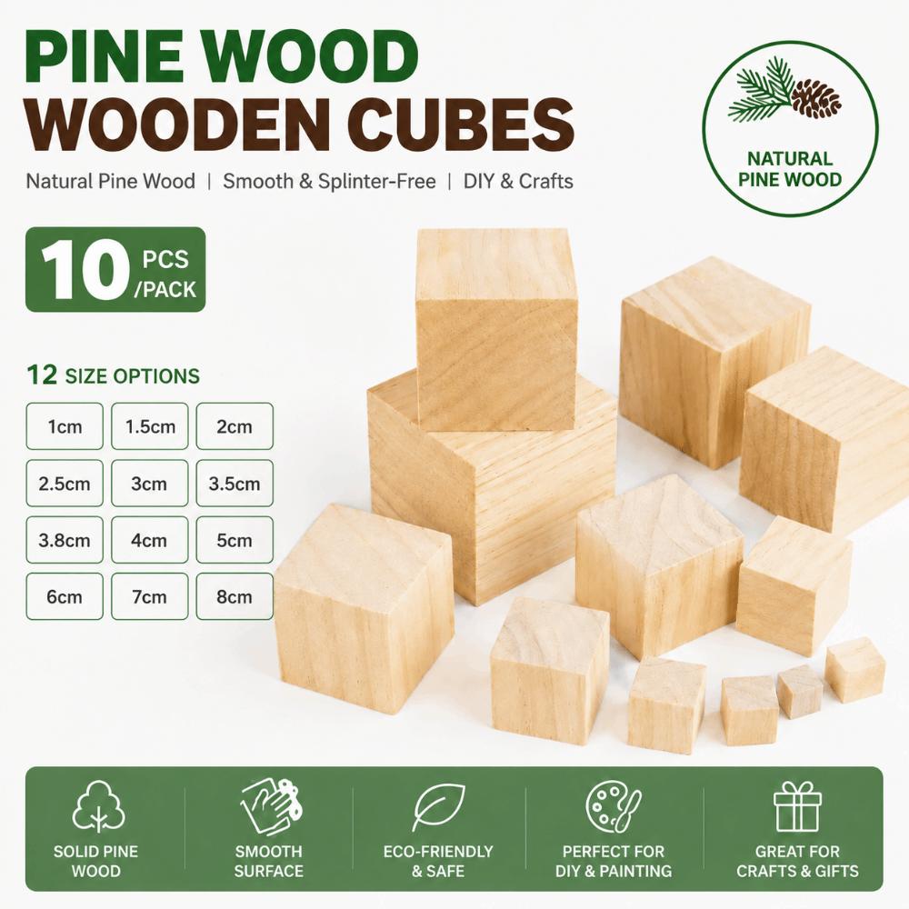 10pcs Natural Wooden Cube Unfinished Blank Handmade Material Kids Toy Wooden Square Block