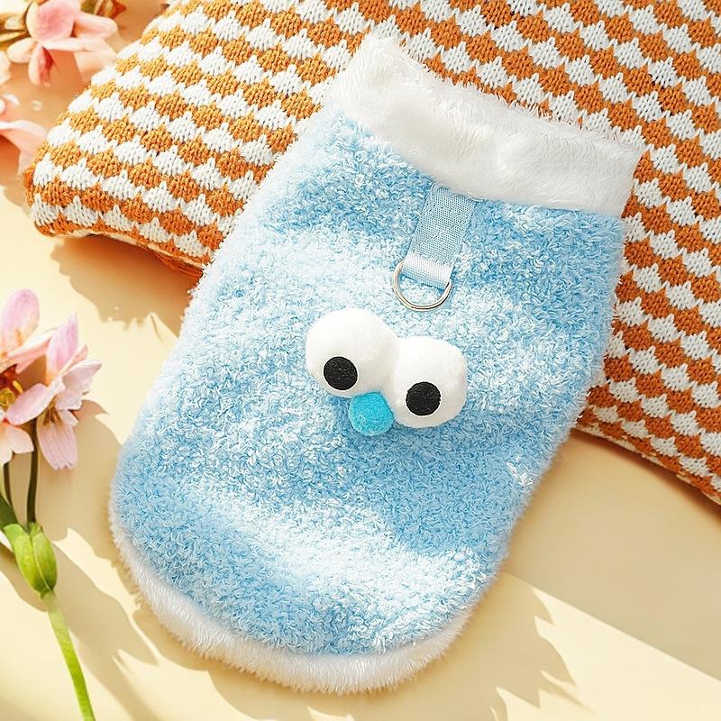 Cute Googly Eye Pet Vest for Small Dogs - Soft Fluffy Puppy Clothing (4 Colors) Warm Pet Apparel