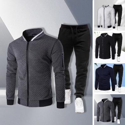 1 Set Herren Trainingsanzug Stehkragen Reißverschluss Jacke Kordelzug Elastische Taille Jogginghose Sportbekleidung Zweiteiliges Set Herbst Winter Outdoor Laufen Radfahren