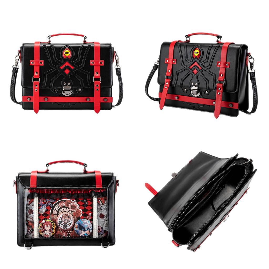 Gothic Tote Bag for Women Satchel Bag with Display Insert for Anime Pins & Button Badges Women's Y2k PU Leather Shoulder Bag Handbag Crossbody Bags
