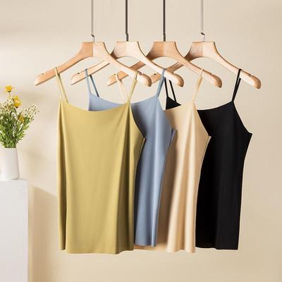 Women's Seamless Ice Silk Camisole: Solid Color, Classic, Casual, Long Bra Without Breast Pads.