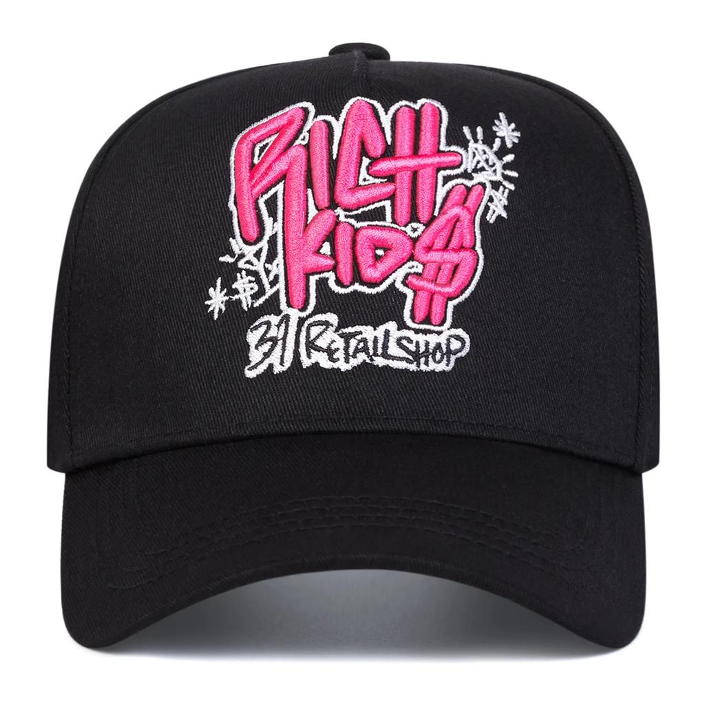 Unisex RICH KIOS Letter Embroidery Baseball Caps Outdoor Adjustable Spring and Autumn Casual Sunscreen Hat