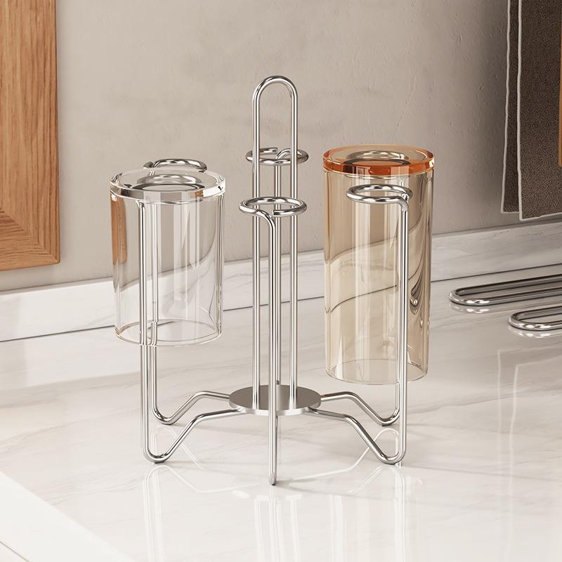 304 Stainless Steel Cup Holder Countertop Drain Rack Tea Cup Storage Drying Stand