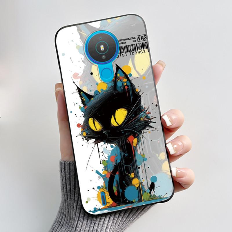 Cute Case For Nokia 1.4 / Nokia 1 / Nokia 1 Plus Capa Printing Shell Protective Cover Soft Silicone Cartoon Black Casing Fundas