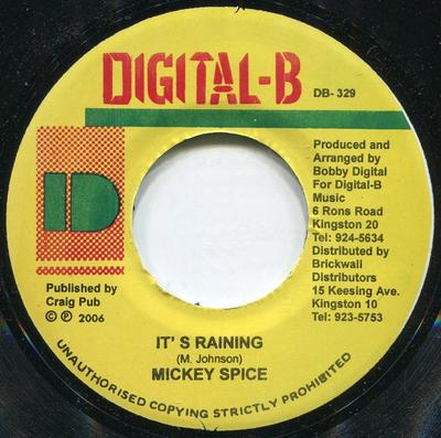 7inch Record MIKEY SPICE - It's Raining DB329 Digital-B 2006 Jamaica Reggae, Ska & Dub Used