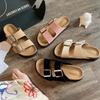 Sheepskin version comfortable lazy double buckle with versatile thick-bottomed half slippers women's summer outdoor sandals