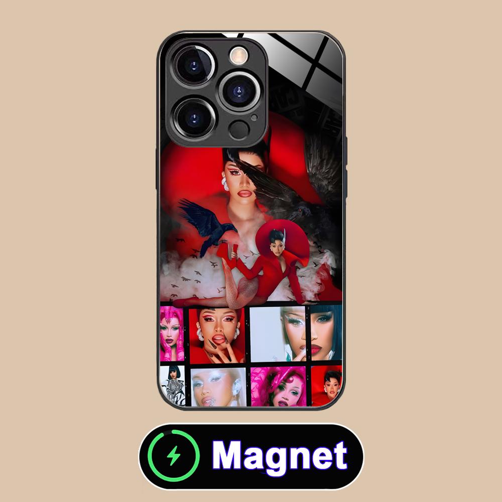 Cardi B Glass MagSafe Mobile Phone Case for iPhone 17 16 15 14 13 12 11 Air Pro Max Plus Mini Colorful Cover