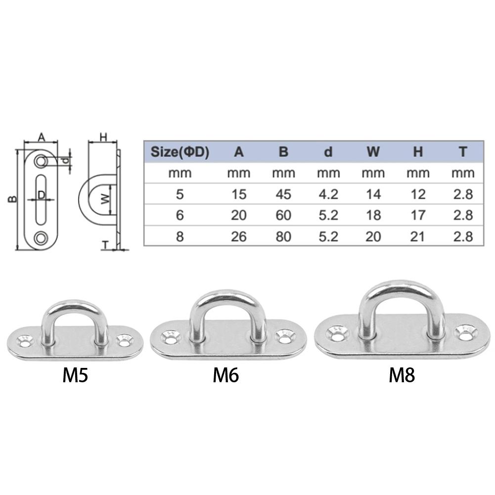 1 Stück 304 Stahl Edelstahl D-Form Bootsdeckenhalter Ring Hochleistungs-Längliche Augenplatte Pad Wandhalterung U-Haken Garagenhängematte