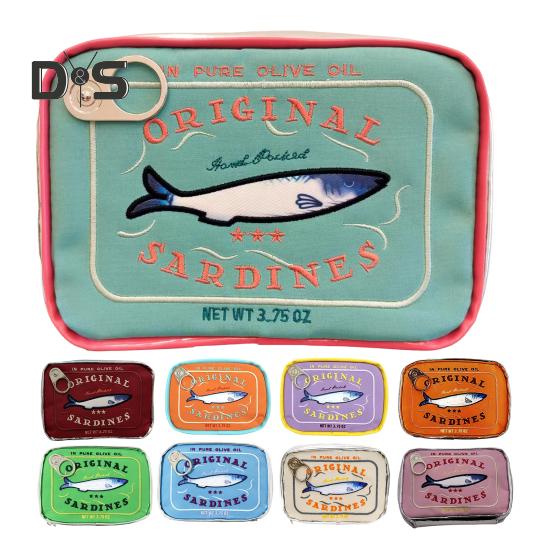 Canned Sardines Makeup Bag Large Capacity Zipper Closure Exquisite Embroidery Patterns Portable Travel Toiletry Bag Cosmetic Organizer