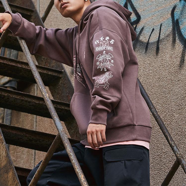 Li Ning Badfive Basketball Series Loose Pullover Hoodie Men hoodies Pepper-Brown AWDQ993-4