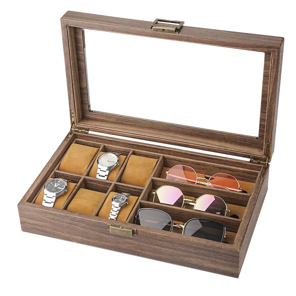 Retro Wood Grain Watch & Eyeglass Storage Box: Available in 3, 6, and 12 Slots