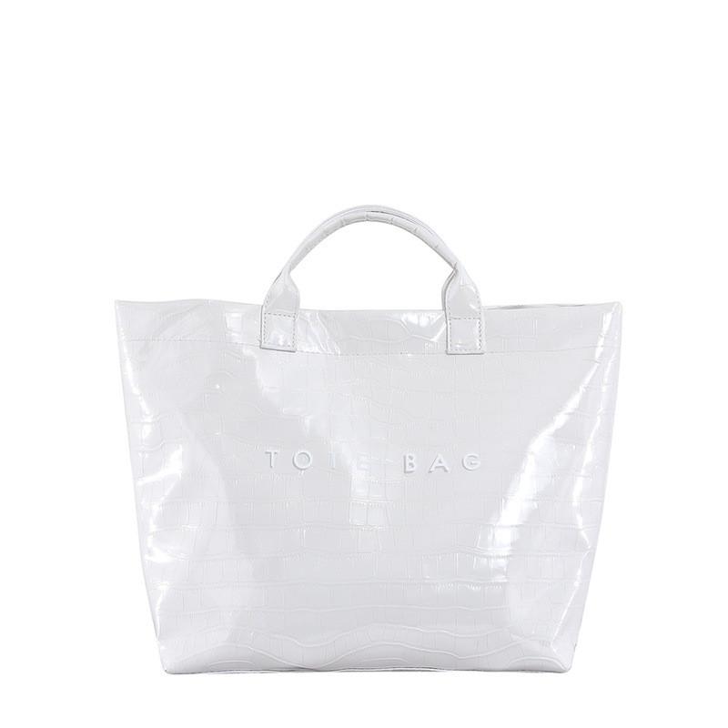 Simple Chic Ladies Tote Bag With Solid Color Letter Printed Crocodile Texture For Casual Outings