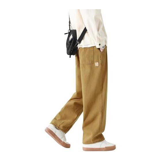 [W Wonyo] Men s Wide Pants, Two-tuck Pants, Large Size, Sarouel Pants, Loose, Curved, Easy Pants, Casual, Wide Slacks, Twill, Cotton, Chino Pants,