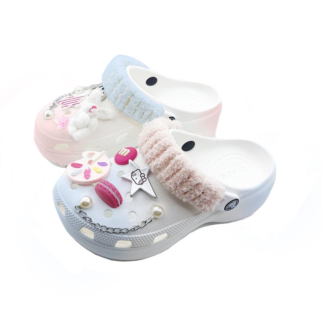 

Crocs Classic Platform Clog Pink Blue Mandarin Duck Party Beach Girl Campus Style EVA Versatile Hole Shoes Unisex Blue Pink 34-35