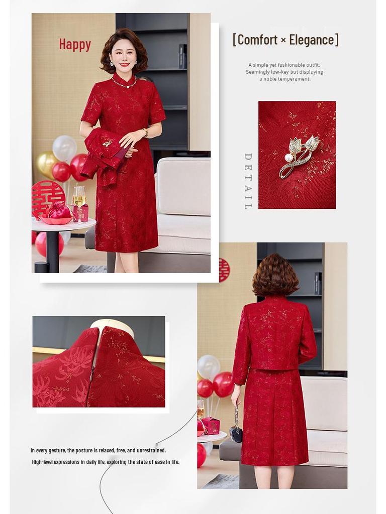 Plus Size Elegant Dress for Middle-Aged Mothers (40-50) - Festive Wedding and Banquet Wear