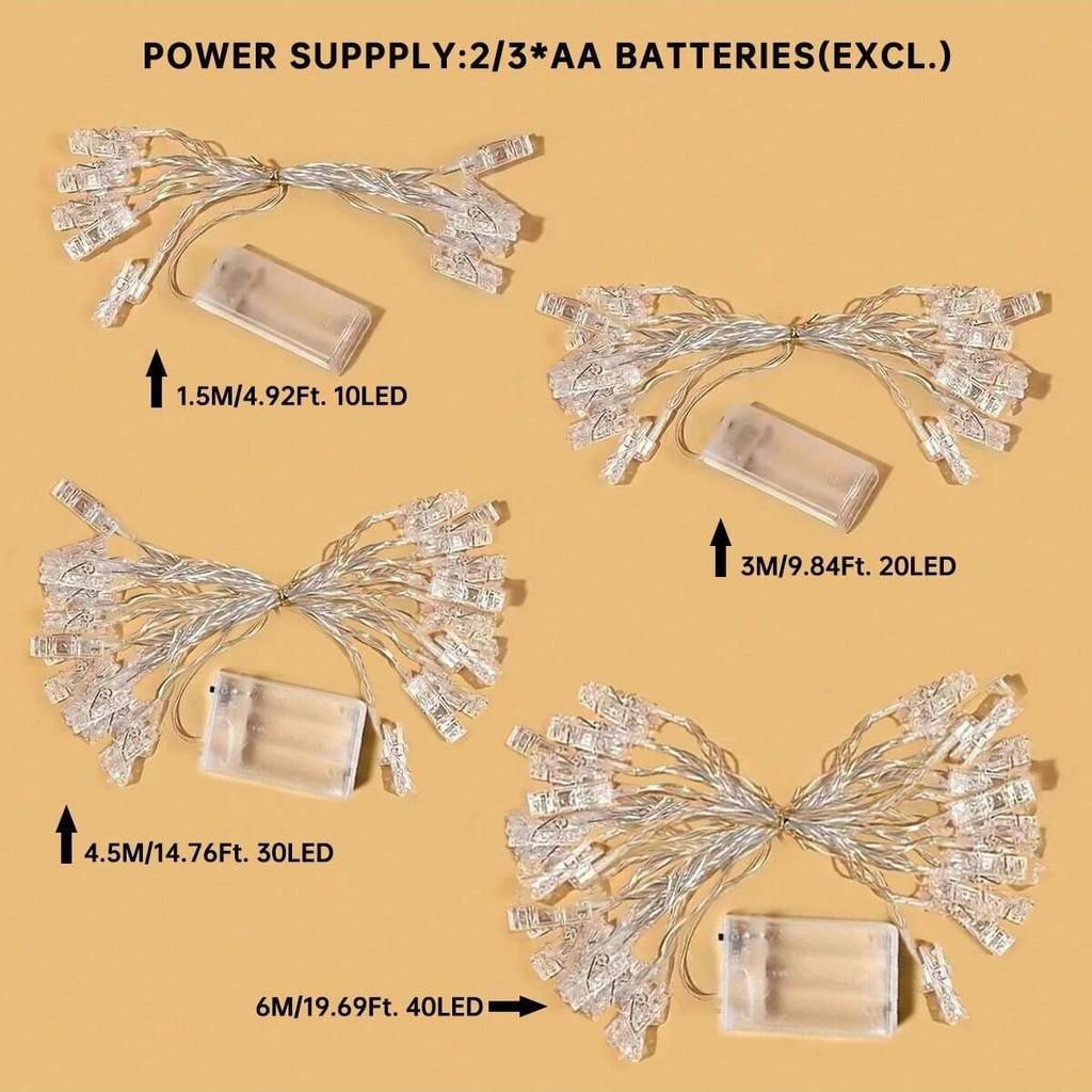 1pc 10/20/30/40LED Photo Clip String Light Battery Operated Indoor Decorative Fairy Lamp For Home Wedding Room Party Wall Decor