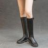 Fashion 4cm Cow Genuine Leather Microfiber High Top Rubber Knee High Booties Women Chimney Autumn Boots Spring Fashion Shoes