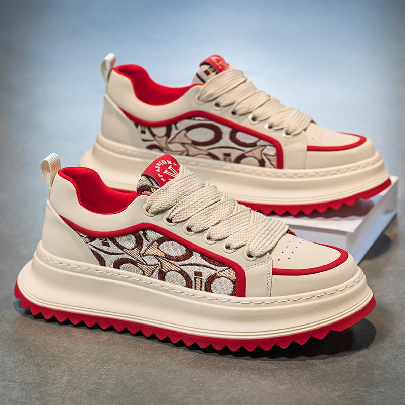 

Трендовые универсальные вышитые тканевые повседневные туфли 2025 весна новая мужская обувь персонализированные легкие комбинированные увеличивающие рост кроссовки для папы 44 красный