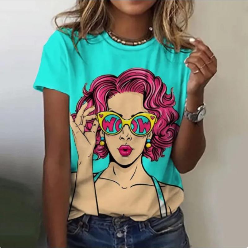 

Летняя мода 3D цифровая печать свободные повседневные короткие рукава топы футболки женские 6XL