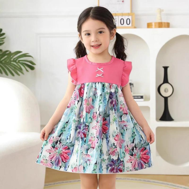 Girls Sleeveless Floral Printed Puffy Princess Dress Toddler Birthday Party Gown