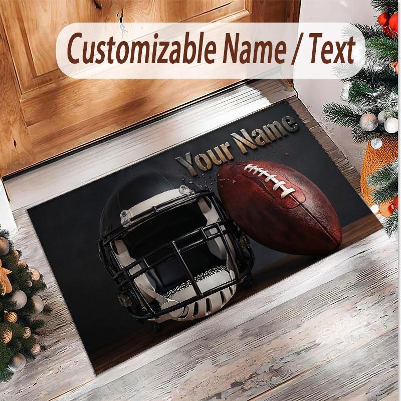 American Football Theme Soft Crystal Velvet Rug Custom Name & Text Print Non Slip Floor Rug for Bedroom Living Room