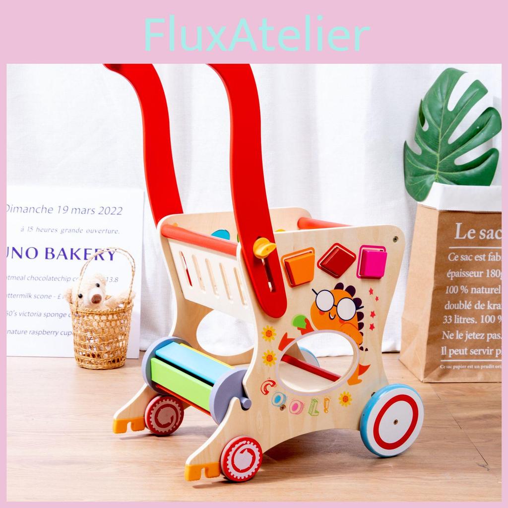Wooden Multi Function Baby Push Cart For Toddler Walking And Shape Recognition