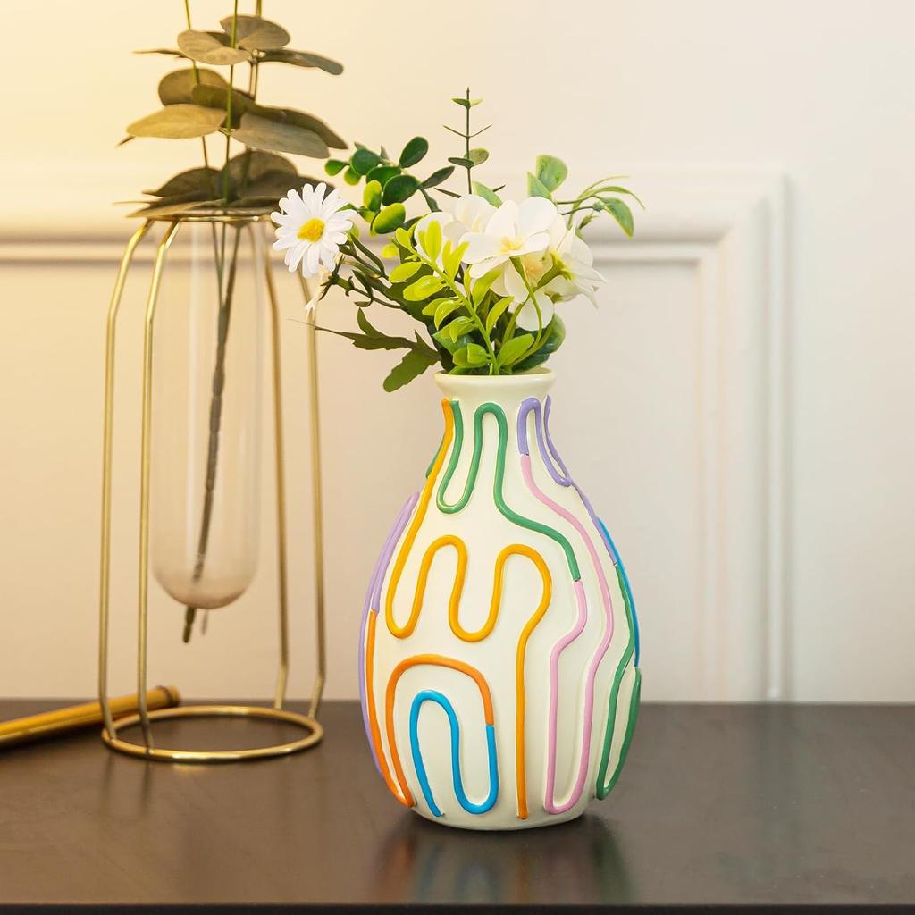 Colored Lines Flower Vase for Modern Home Decor, Cute Vase for Decor, Unique Small Vase for Centerpieces, Modern Vase for Unique