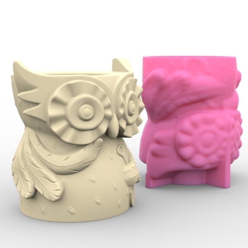 Owl Mom Dad Gypsum Flower Pot Silicone Mold Epoxy Resin Casting Mold Succulent Vase Cement Clay Mold Pen Holder Mold