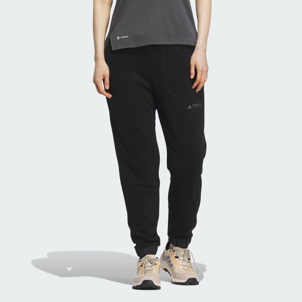 Adidas Fleece Joggers Solid Color Logo Outdoor Thickened Tapered Knit Sports Pants Women Bottoms Black IL9005