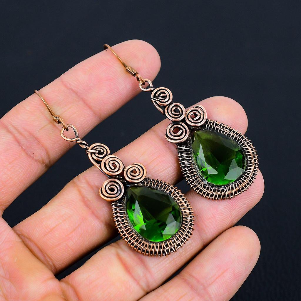 Peridot Gemstone Pure Copper Wire Wrap Handmade Wonderful Jewelry Earrings
