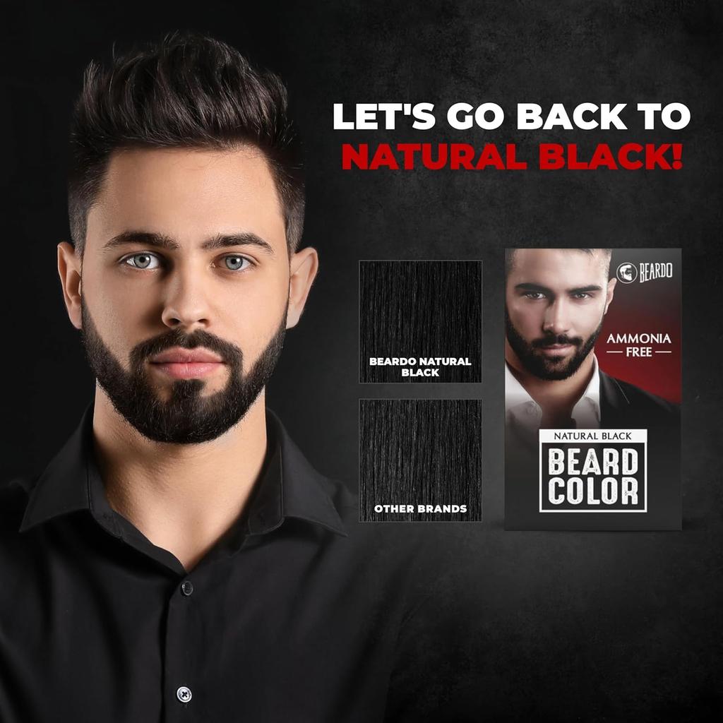 Beardo Beard Color For Men Natural Black 60 ml Long Lasting No Ammonia Easy Apply No Stain Beard Hair Dye Skin Friendly