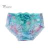 Underpants Women Panties Rose Embroidery Flower Print Mid Waist Stretch Briefs See-through Lace Sexy Ladies Underwear Daily Wear