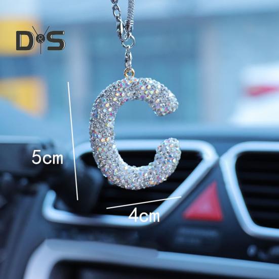 Bling Car Letter Charm Faux Crystal Letter Pendant Car Rear View Mirror Hanging Rhinestone Alfabet Ornament do Samochodowego Choinki