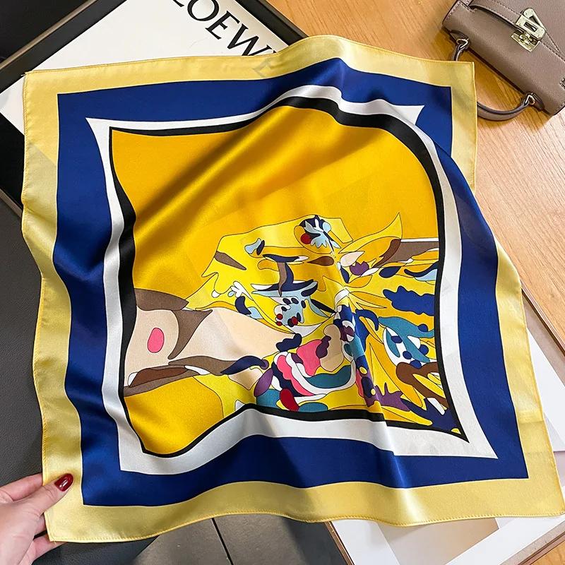 

New 100% Real Silk Satin Women Scarf Flower Printed Foulard Femme Square Head Scarfs Bandana Shawl For Lady Hijab 53 53cm