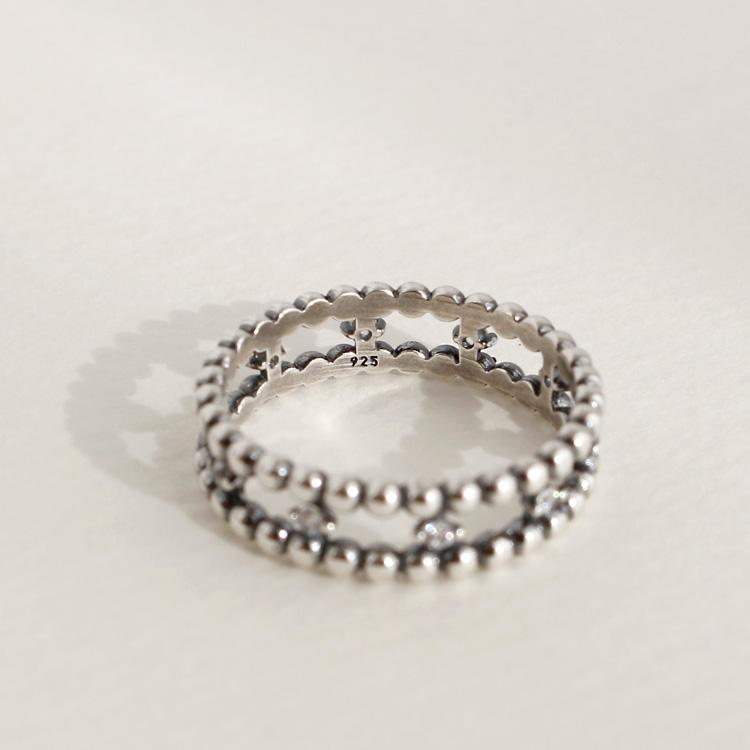 47Bag 925 Silver Layered Double-Row Ball Ring Bonbon