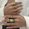 Stainless Steel Open Ring For Women Vintage Ethnic Style Natural Stone Enamel Evil Eye Finger Ring Party Wedding Banquet Jewelry