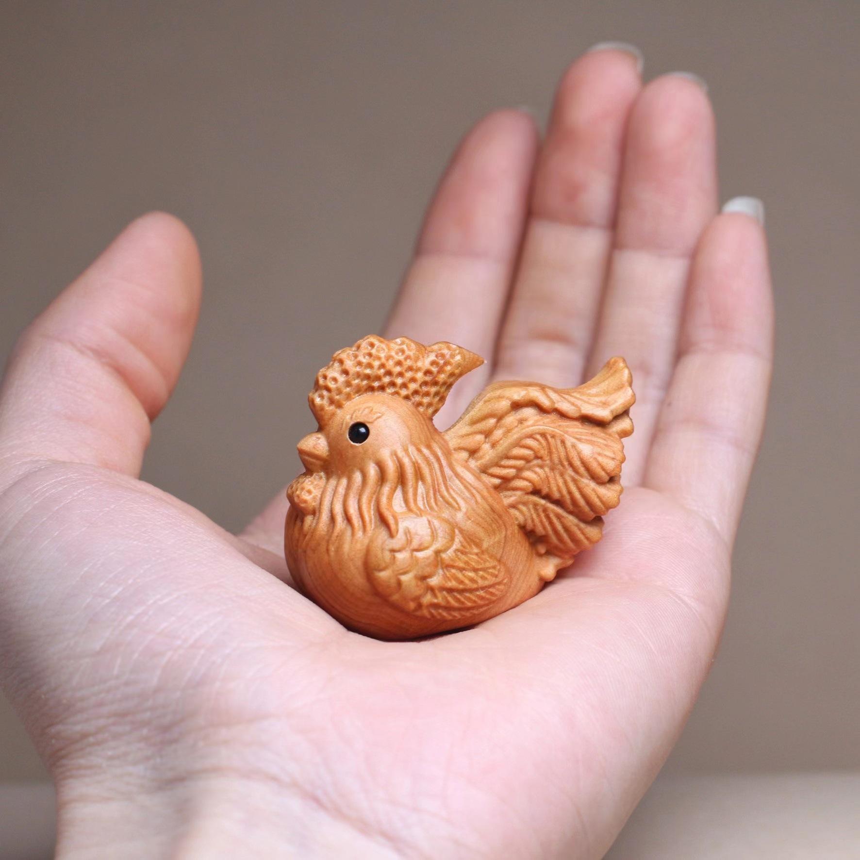 

Miniature Wooden Zodiac Chicken Statue Ornament,1.77 Cute Solid Wood Carving Animal Fun Souvenirs,Office Desktop Home Decor Gift