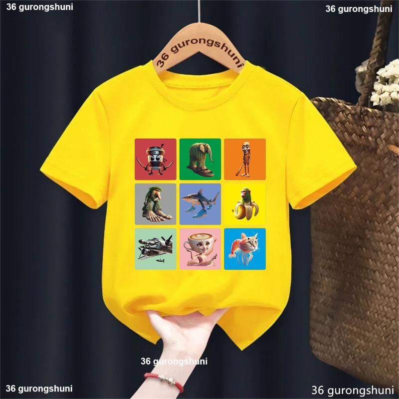 Italian Brainrot Meme Cool T Shirt Boys/Girls Funny Kawaii Kids Clothes White/Pink/Yellow/Grey/Red/Black T-Shirt Summer T-Shirt