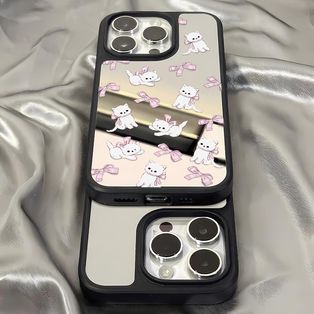 Mirror Phone Case for iPhone 15 11 13 14 for 15 16 Pro Max 12 13 16 Pro Cloud Flower and Animal Cute Style Phone Case