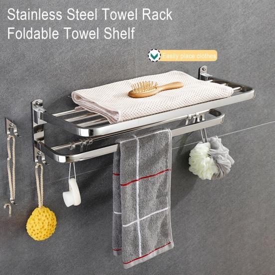 Towel Rack Foldable Towel Shelf with Movable Hooks Rustproof Wall Mount Towel Storage Organizer for Bathroom