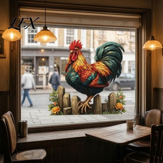 Removable Window Cling 1/2 Sheets Farmhouse Rooster Static Cling, Cock Glass Decals Sticker Decor, Reusable Decal for Home Living Room