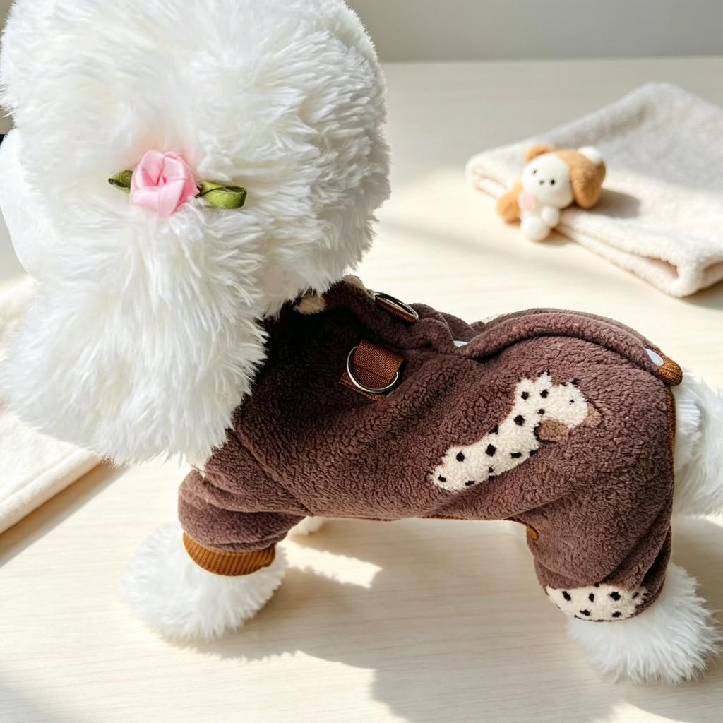 Back Open Plush One-Piece Dog Cat Romper Winter Warm Pet Clothes Four-Legged Jumpsuit Easy On-Off Kitten Puppy 5