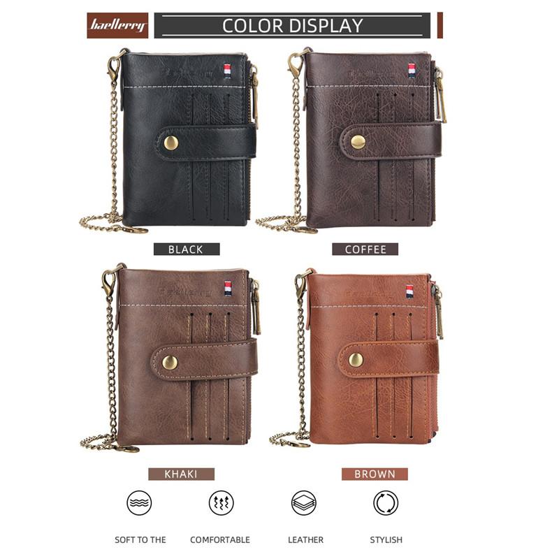Baellerry Men Vintage Short Wallet Classic Design Zipper Card Holder Purse Waist Chain Wallets