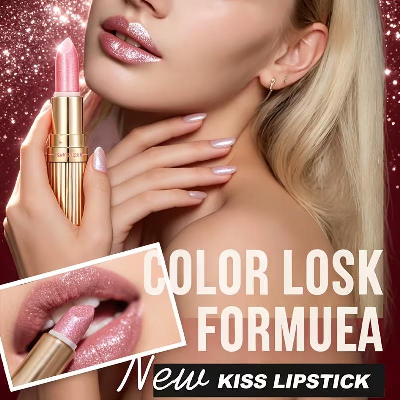 Shiny Metal Glitter Lipstick SAM SUGAR Pearlescent Lustre Velvet Lip Balm Non Grainy Hydrating Long Lasting Shimmery Lips Cosmetics for Women