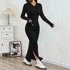 2026 Fashion Hooded Sweatshirt Dress with High Waist Slit Casual Hoodie Long Dresses Solid New Spring Autumn Slim Wrapped Party Dress