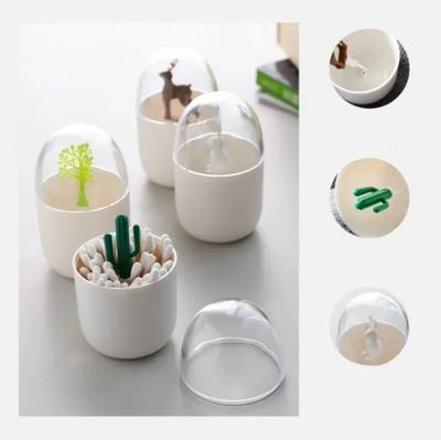 1 stuks Creatieve Tandenstokerhouder Plastic Wattenstaafjeshouder met Leuke Mini Cactusbomen Konijn Tafelaccessoires Woondecoratie