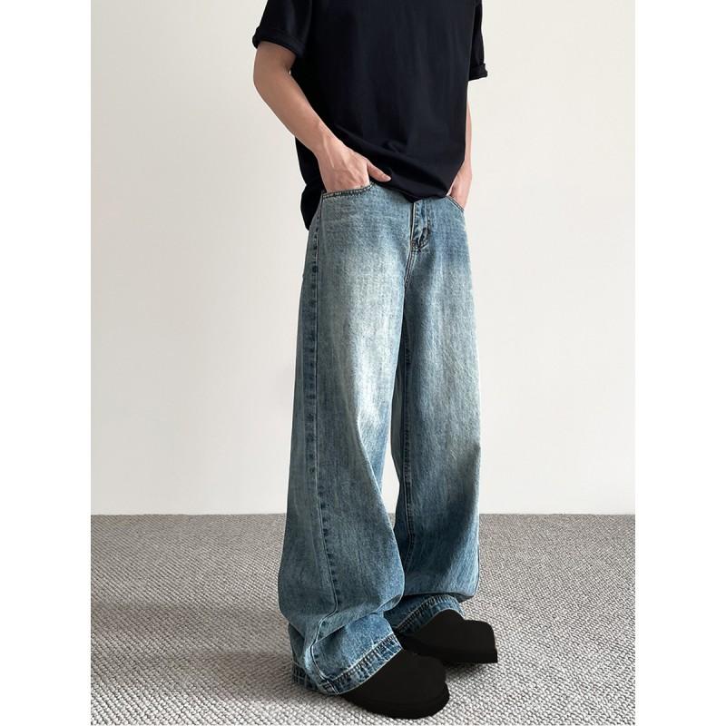 Vintage Blue Denim Jeans Unisex Straight Leg Loose Fit Casual Streetwear Pants