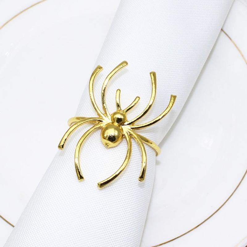 Pack of 6 Elegant Spiders Designs Napkin Rings Holders Halloween Kitchen Decoration With Rustproof Metal Finish